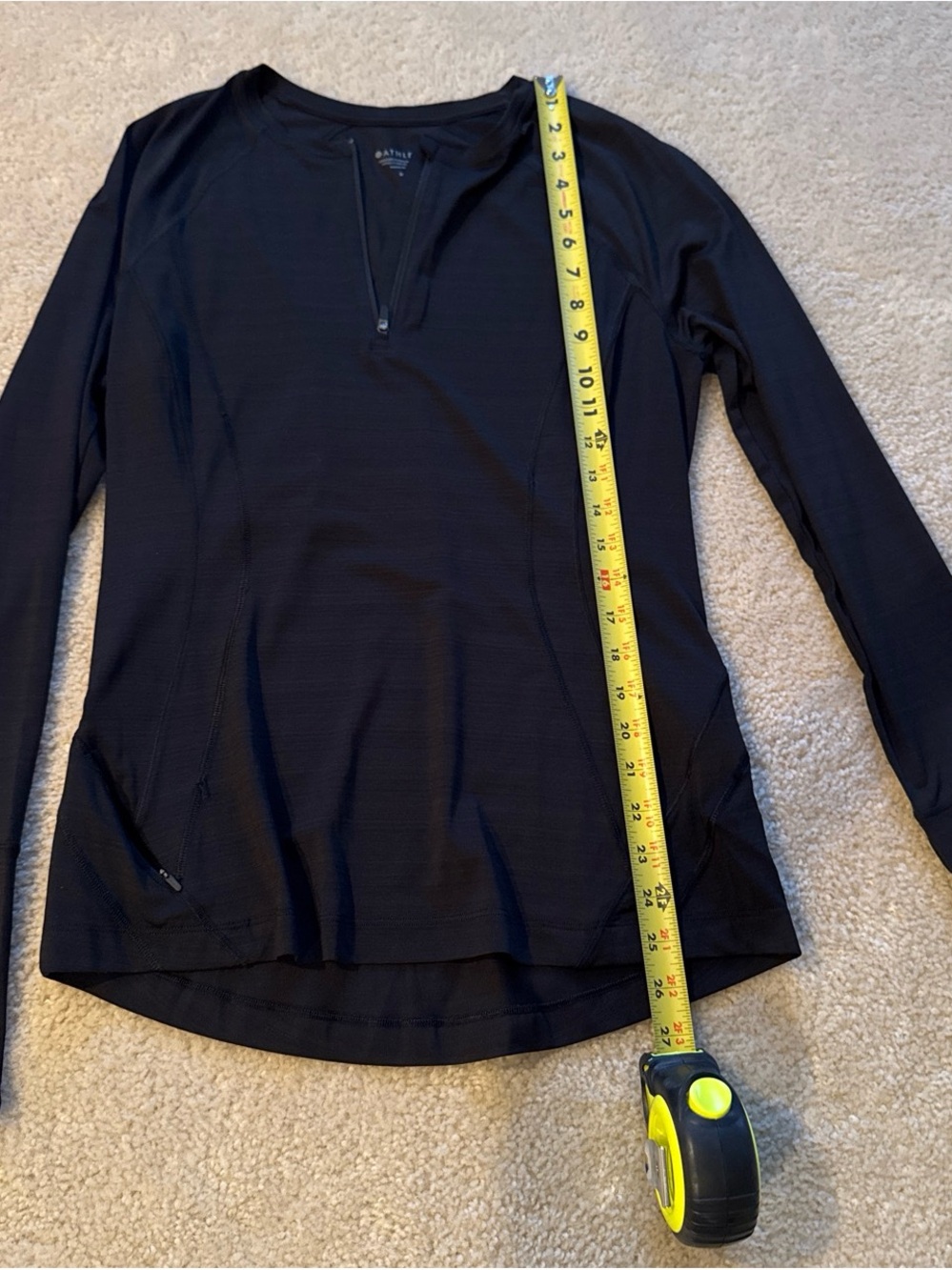 Black Long Sleeve Athletic Quarter-Zip swim shirt coverup Top M